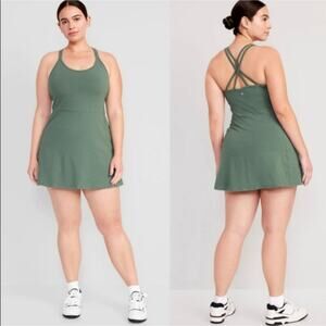 OLD NAVY Green Powerchill Strappy Activewear Dress With Shorts Padded Sz XL TALL